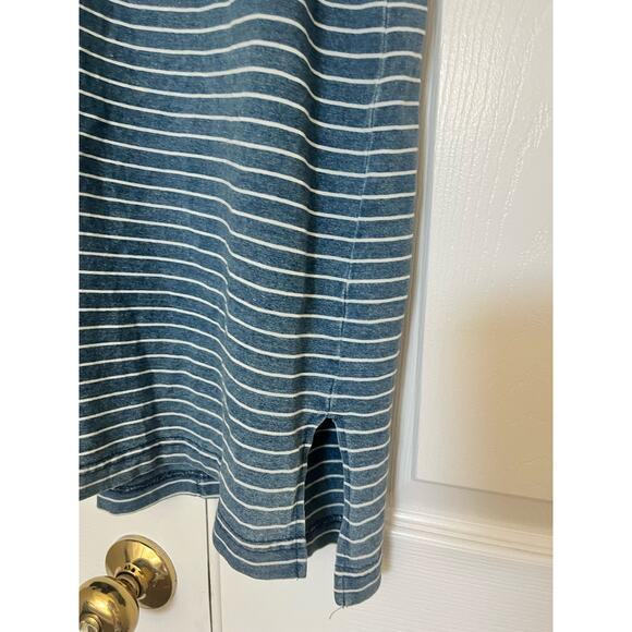 Coastal Blue Stripe Cotton Pocket Tank Dress Short Small Nautical Light Cover Up - Picture 5 of 7